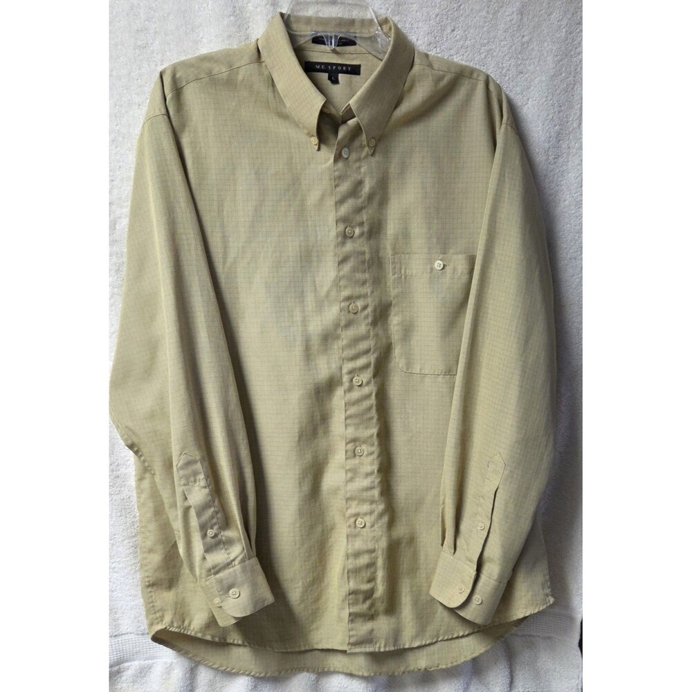 VGT 80s/90s M.E. Sport Shirt Mens Large Yellow Check Long Sleeve Button Down Y2K